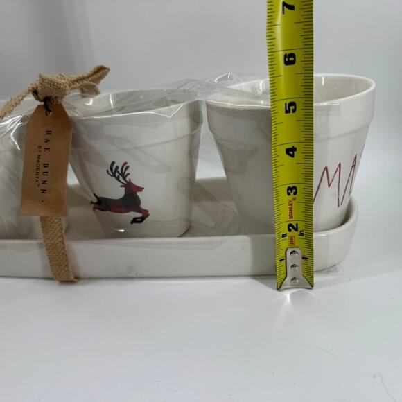 Rae Dunn Merry Xmas Reindeer Ceramic Planter Pot Set with Tray Christmas Decor - Picture 9 of 9